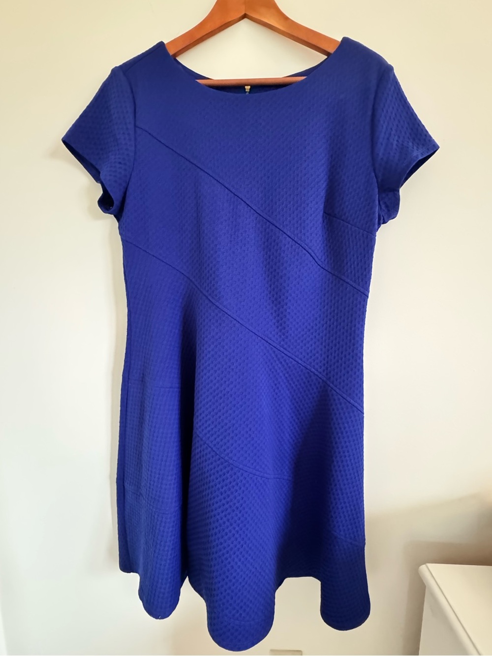 Danny & Nicole Cobalt Textured Short Sleeve Fit-and-Flare Dress
